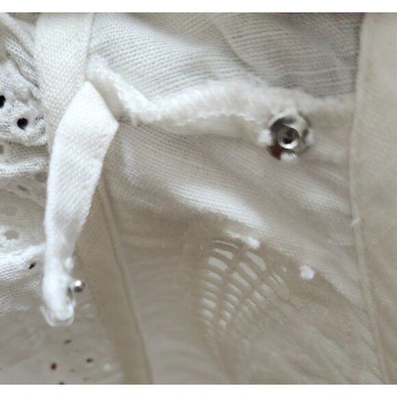 Sézane White Linen Embroidered Dress Size 40 Eyelet Ruffle Trim Mini Tunic Boho - Picture 9 of 12